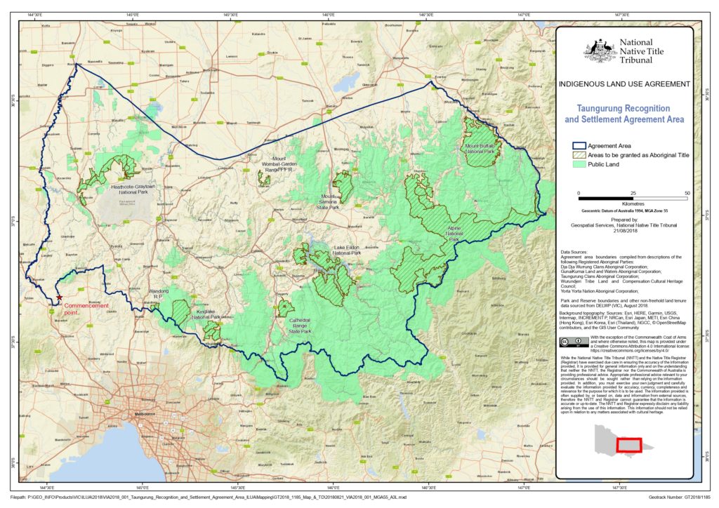 Map of Taungurung Recognition and Settlement Agreement Area as of July 2020.